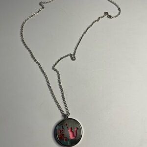 Silver Necklace with Pink Cat Pendant
